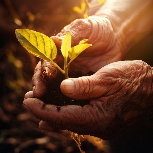 Hands holding a seedling and soil